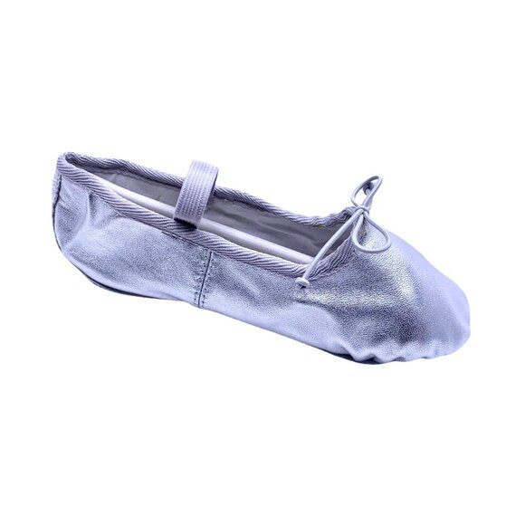Little Girls Metallic Silver Ballet Slippers 2 Shoes Slip On Wedding Party Dance - Picture 3 of 7